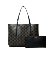 Calvin klein emblem ruskea kuvioitu olkalaukku musta