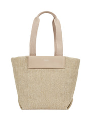 Calvin klein iso beige raffia punottu olkalaukku vaalea