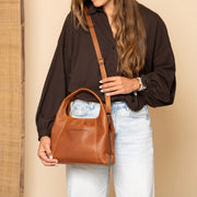 Chesterfield brand Lunera pieni kasilaukku ruskea olkalaukku nahka konjakinruskea