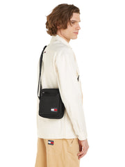 Tommy jeans musta miesten olkalaukku reporter kangas