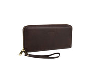 Tummmanruskea lompakko kultainen nahka aarni clutch