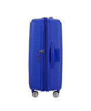 American tourister tummansininen soundbox cobalt blue pieni matkalaukku