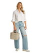 Calvin klein raffia punottu käsilaukku vaalea beige