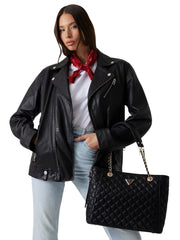 Guess Giully musta Tote 2 iso tikkikuvioitu olkalaukku