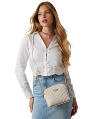 Guess mirema punottu kameralaukku valkoinen beige olkalaukku