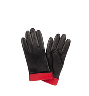 mustat naisten hanskat punaisella koristeella